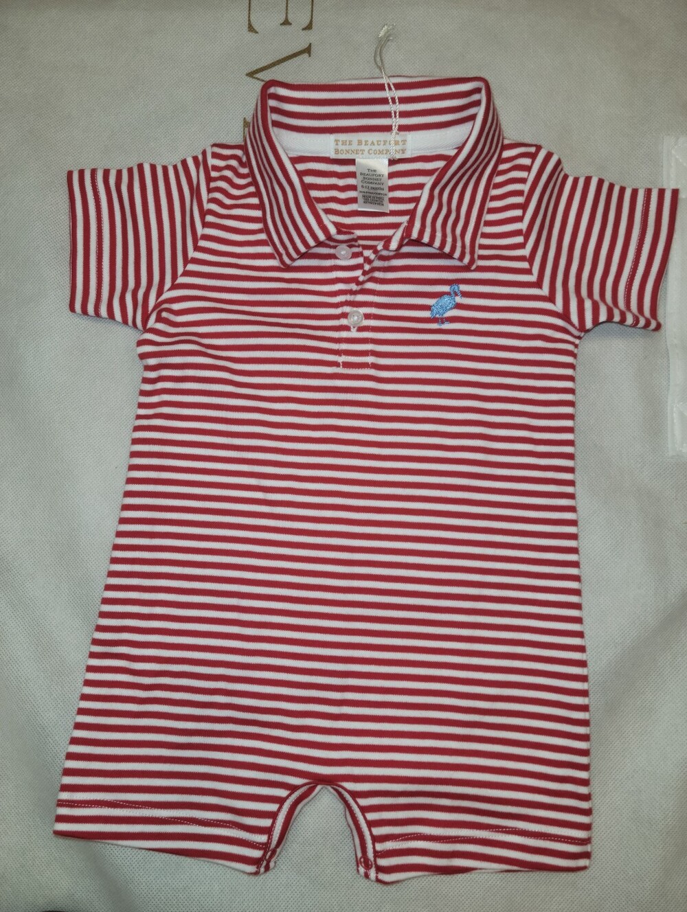 NWOT The beaufort bonnet company sir proper romper 6-12m red white stripe